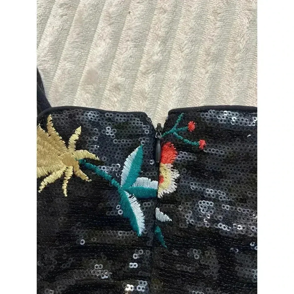 Forever 21 Mini dress sequins sparkling floral Large halter neck multicolor zip - Picture 10 of 11